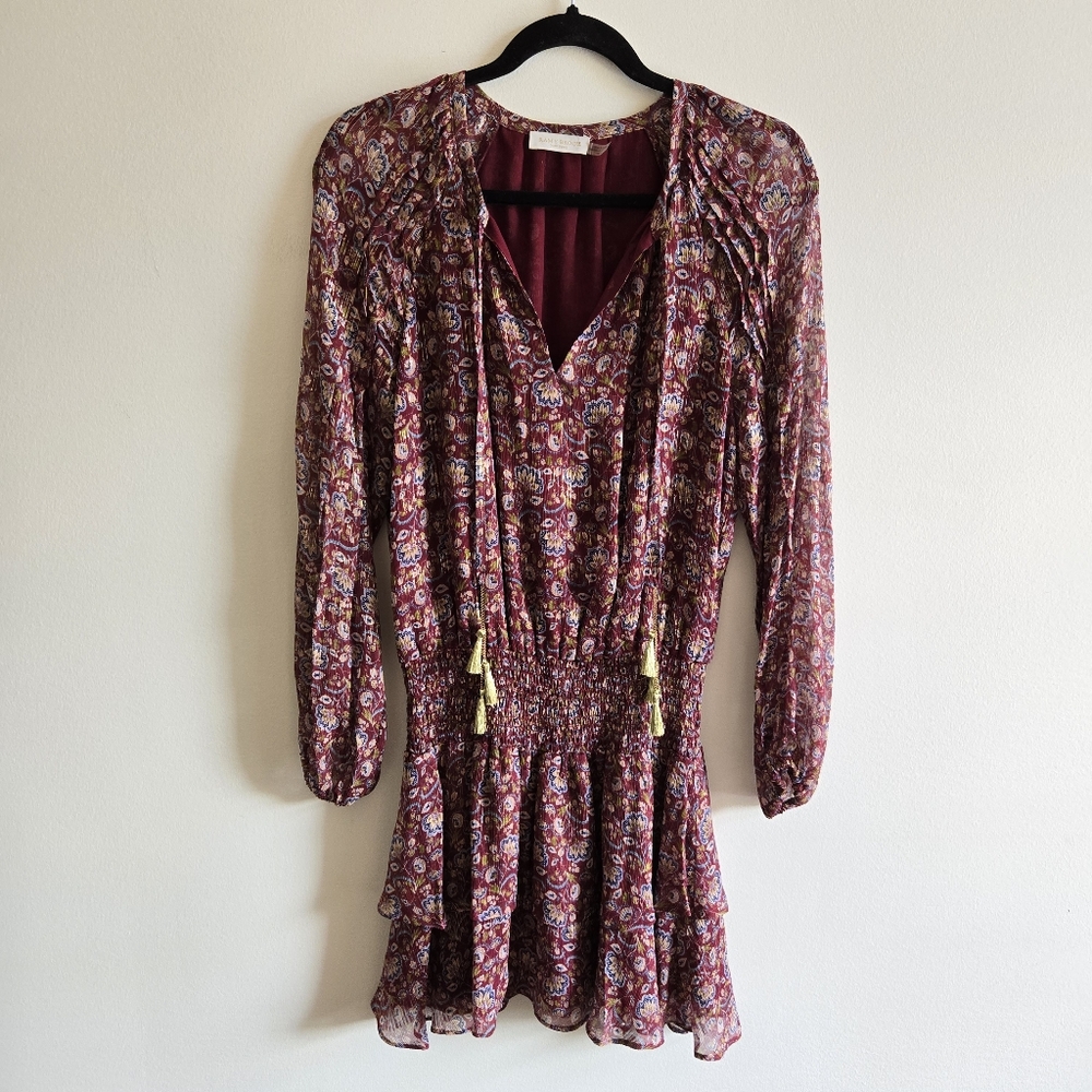 RAMY BROOK | XS (fits up to M) Silk Lurex Paisley Mini Dress | burgundy